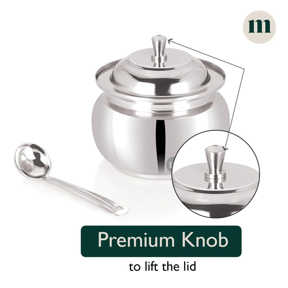 Sanskriti Exports Stainless Steel Ghee Pot with Spoon & Lid Set of 2 Pcs, Elegant Ghee Dispenser Container for Kitchen Storage Set, Multipurpose Oil, Sauce, Ghee Storage Container for Kitchen, 350ml - Image 3