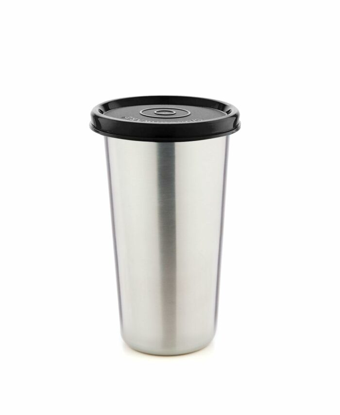 SignoraWare Stainless Steel Tumbler with Lid | Air Tight Leak Proof Glass Tumblers for Office Gym Yoga Hiking Trekking Travel Home Kitchen (450ml), Set of 1, Black