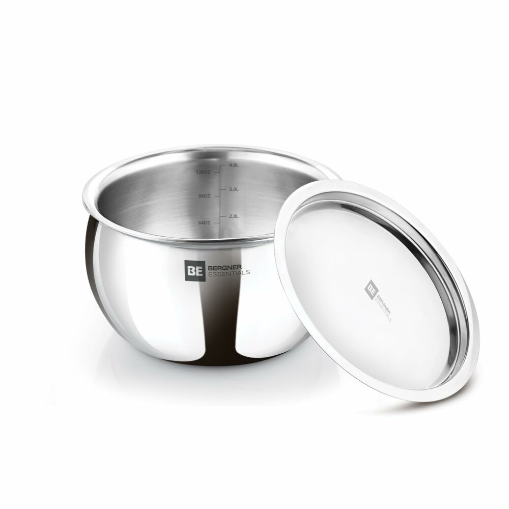 Sanskriti Exports BE Sanskriti Exports Essentials Tri-Ply Stainless Steel 20 cm Rice Handi with Lid, Steel Large Rice Handi, Even Heat Distribution, Easy to Clean, Induction & Gas Stove Friendly, Silver, 5-Year Warranty