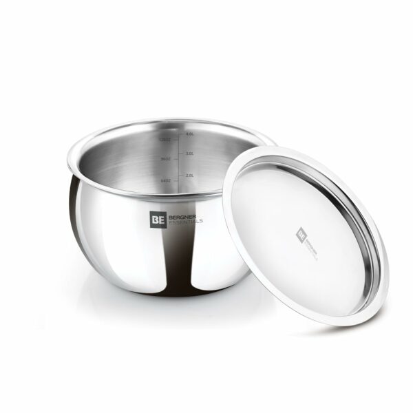 Sanskriti Exports BE Sanskriti Exports Essentials Tri-Ply Stainless Steel 20 cm Rice Handi with Lid, Steel Large Rice Handi, Even Heat Distribution, Easy to Clean, Induction & Gas Stove Friendly, Silver, 5-Year Warranty