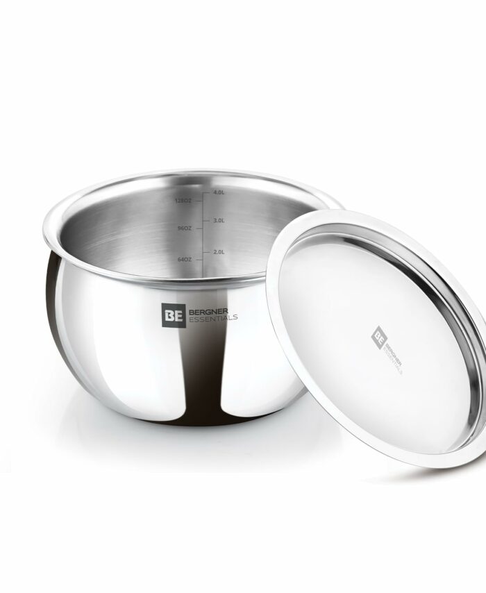 Sanskriti Exports BE Sanskriti Exports Essentials Tri-Ply Stainless Steel 20 cm Rice Handi with Lid, Steel Large Rice Handi, Even Heat Distribution, Easy to Clean, Induction & Gas Stove Friendly, Silver, 5-Year Warranty