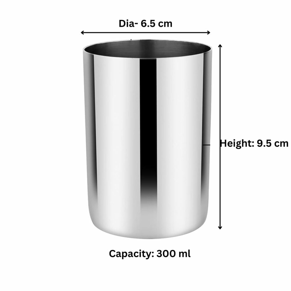 Sanskriti Exports (Pack of 6 Stainless Steel Serving Glasses, Unbreakable Water Drinking Glasses Set(14-6) Glass Set Water/Juice Glass (300 ml, Steel, Silver) - Image 2