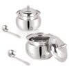Sanskriti Exports Stainless Steel Ghee Pot with Spoon & Lid Set of 2 Pcs, Elegant Ghee Dispenser Container for Kitchen Storage Set, Multipurpose Oil, Sauce, Ghee Storage Container for Kitchen, 350ml