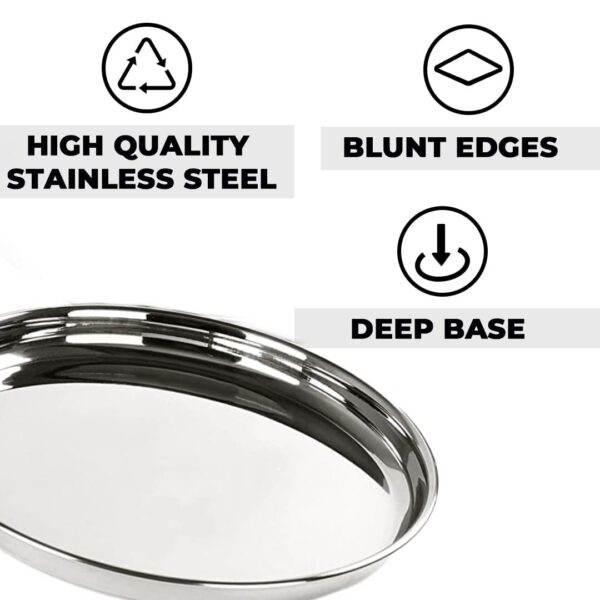 Sanskriti Exports Stainless Steel Dinner Plates Set of 6 | 29 cm Dia I Heavy Gauge & Deep Base | Mirror Finish | Multi-Purpose Steel Thali Set of 6 | Durable and Elegant Dinnerware Set