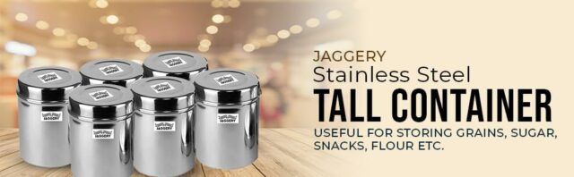 Sanskriti Exports Stainless Steel Tall Container, Ubha Dabba (Set of 2) (Dia_19, Height_ 21Cm, Capacity_ 4.8 Litre, Silver)