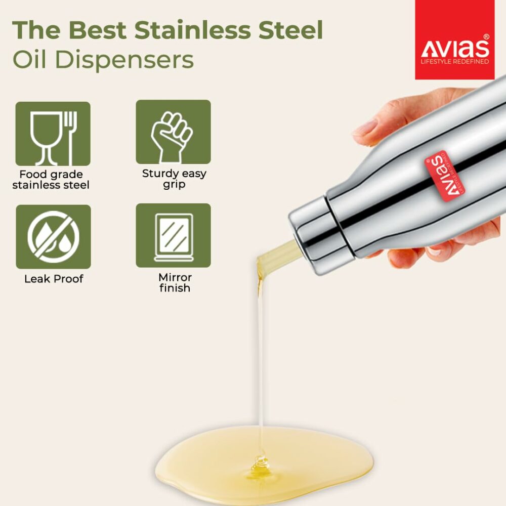 Sanskriti Exports Ezee Stainless Steel Oil Pot with Lid, 500 ml Container, Air Tight Spill Proof Oil Dispenser, Vinegar Dispenser Set of 1, Leak Proof Pourer, Oil Can 500ml - Image 2