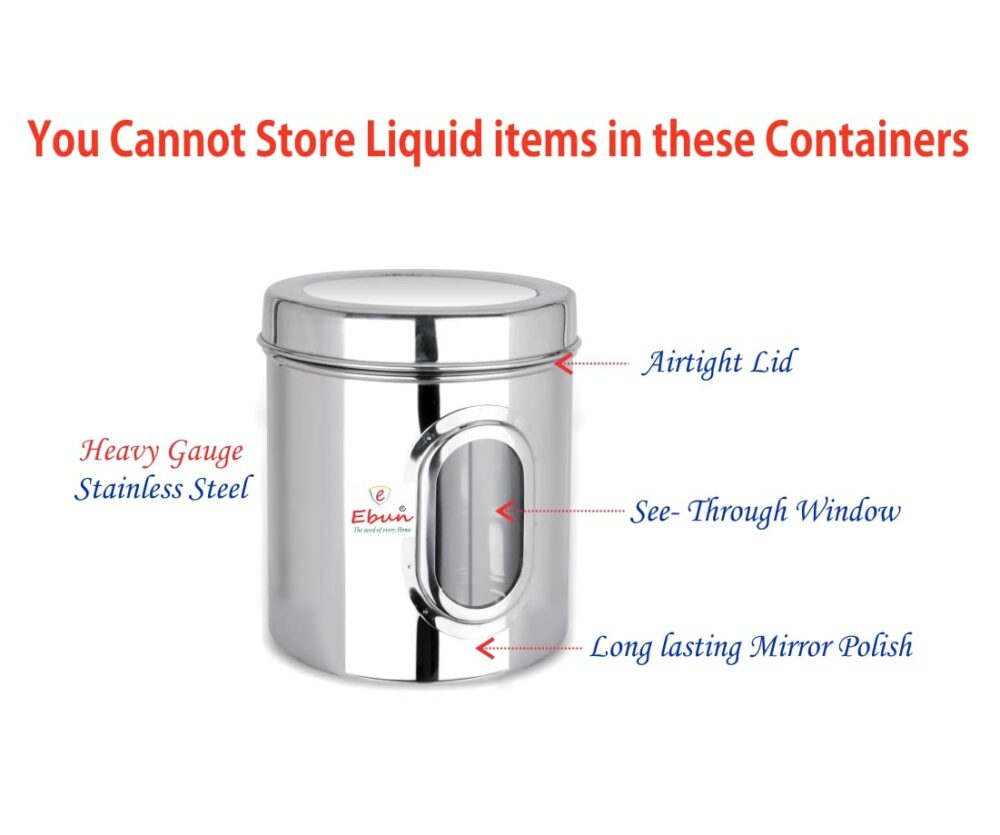 Sanskriti Exports 1 Kg Stainless Steel See Through Containers - Pack of 6 Airtight Kitchen Storage Canisters, Sanskriti Exports Style, for Spices, Tea, Coffee, Silver - Image 3