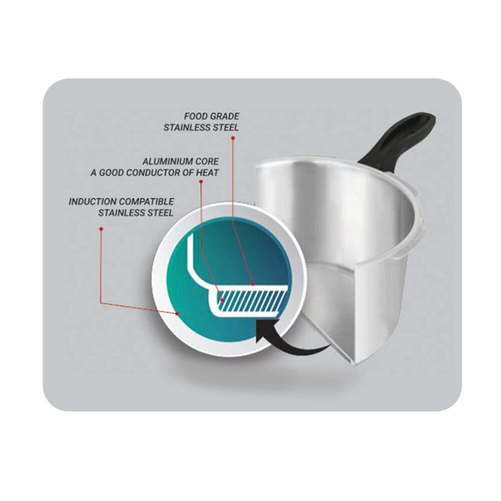 Pigeon by Stovekraft 14502 Induction Base Outer Lid Stainless Steel Pressure Cooker, 5L, Silver - Image 2