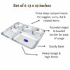 Sanskriti Exports Stainless Steel Rectangular Compartment Thali Set of 6 with 5 in 1 Divided Partition, Mess, Bhojan, Lunch & Dinner Plates - 13 x 10 inches
