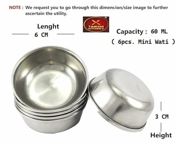 Sanskriti Exports Stainless Steel Small Katori/Wati/Chutney Bowls : 60ml Set of 6 Pieces. (Mini)
