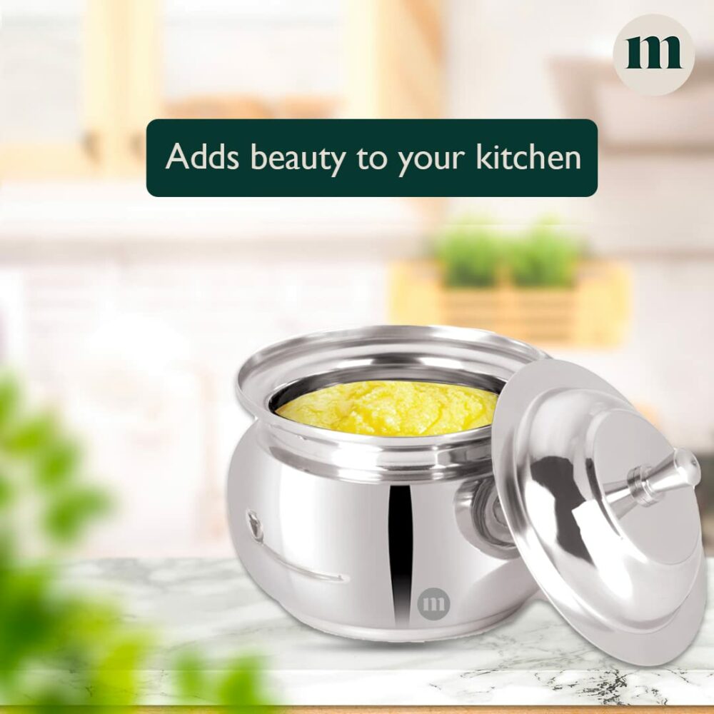 Sanskriti Exports Stainless Steel Ghee Pot with Spoon & Lid Set of 2 Pcs, Elegant Ghee Dispenser Container for Kitchen Storage Set, Multipurpose Oil, Sauce, Ghee Storage Container for Kitchen, 350ml - Image 5