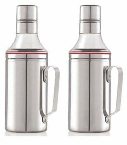 Sanskriti Exports Stainless Steel Oil Dispenser with Nozzle 1 Litre (1000 ml), Pack of 02 | Oil Can | Oil Pourer | Oil Pot | Oil Bottle | Cooking Oil Container with Handle