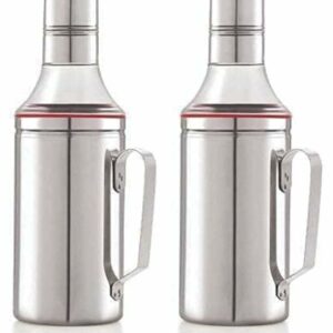 Sanskriti Exports Stainless Steel Oil Dispenser with Nozzle 1 Litre (1000 ml), Pack of 02 | Oil Can | Oil Pourer | Oil Pot | Oil Bottle | Cooking Oil Container with Handle