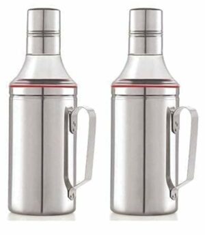 Sanskriti Exports Stainless Steel Oil Dispenser with Nozzle 1 Litre (1000 ml), Pack of 02 | Oil Can | Oil Pourer | Oil Pot | Oil Bottle | Cooking Oil Container with Handle