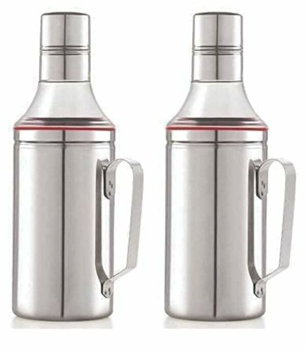 Sanskriti Exports Stainless Steel Oil Dispenser with Nozzle 1 Litre (1000 ml), Pack of 02 | Oil Can | Oil Pourer | Oil Pot | Oil Bottle | Cooking Oil Container with Handle