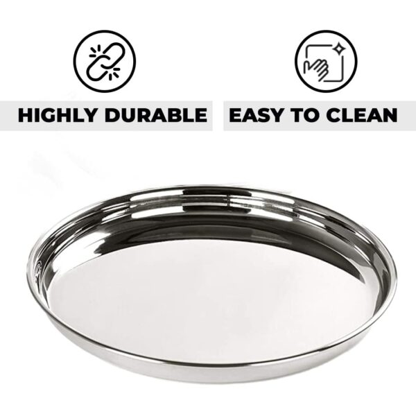 Sanskriti Exports Stainless Steel Dinner Plates Set of 6 | 29 cm Dia I Heavy Gauge & Deep Base | Mirror Finish | Multi-Purpose Steel Thali Set of 6 | Durable and Elegant Dinnerware Set