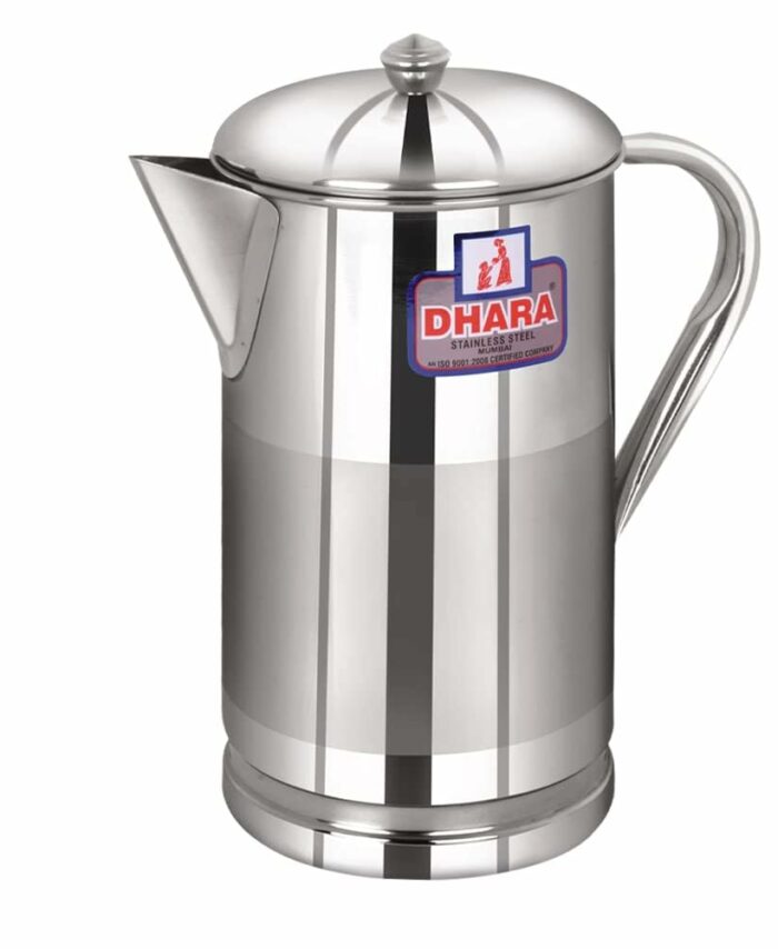 Sanskriti Exports Stainless Steel Slimline Water Pitcher with Lid 1 Liters | Food Grade | Rust Proof | Easy to Pour | Steel Serving Water Jug