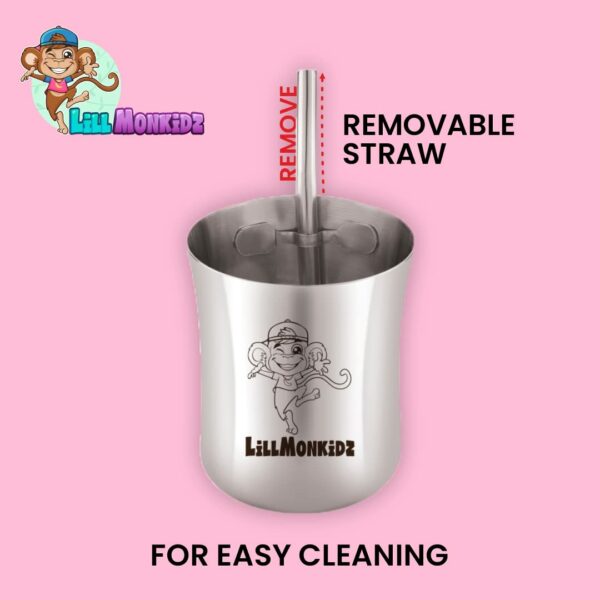 Sanskriti Exports Stainless Steel Glass for Kids | Small Glass Tumbler with Straw Cleaning Brush & Silicon - 150ml Set of 2 pcs
