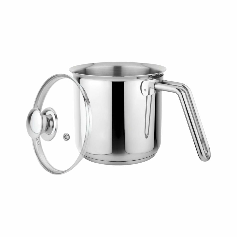Sanskriti Exports Stainless Steel Milkpan, Milkpot, Water Boiler, Egg Boiler, Saucepan, Tea/Chai Pan, Riveted Sturdy Bakelite Handle, Induction and Gas Compatible, Highly Durable, 14cm Pot 1.8 liter with Glass Lid ( - Image 3