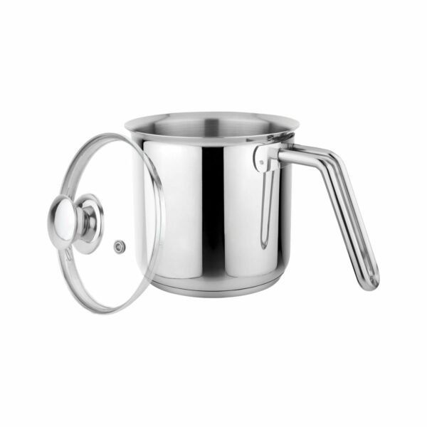 Sanskriti Exports Stainless Steel Milkpan, Milkpot, Water Boiler, Egg Boiler, Saucepan, Tea/Chai Pan, Riveted Sturdy Bakelite Handle, Induction and Gas Compatible, Highly Durable, 14cm Pot 1.8 liter with Glass Lid (