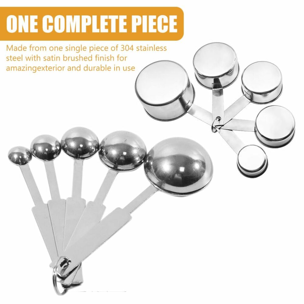 Sanskriti Exports? 10Pcs Measuring Cups and Spoons Set - Stainless Steel Measuring Cup with Scales of 2 Units, Dry & Wet Food Measuring Cup for Cooking and Baking, Ideal for Chefs & Home Cooks (Silver) - Image 3
