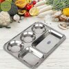 Sanskriti Exports Stainless Steel Rectangular Compartment Thali with 5 in 1 Divided Partition, Mess, Bhojan, Lunch & Dinner Plates - 13 x 10 inches