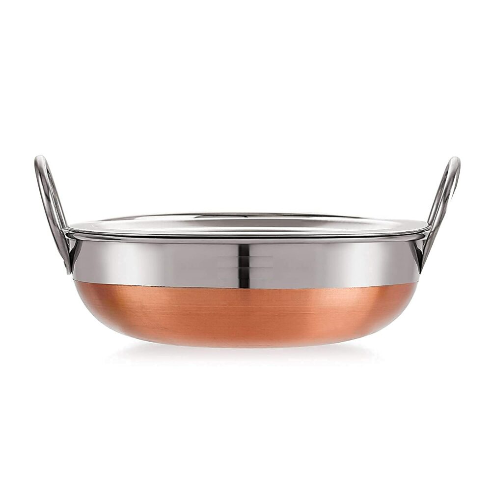 Sanskriti Exports Stainless Steel Copper Bottom Kadhai Kadai for Cooking/Serving(1000 ML 1500 ML 2000 ML, Set of 3) Pot Pans for Frying - Image 5