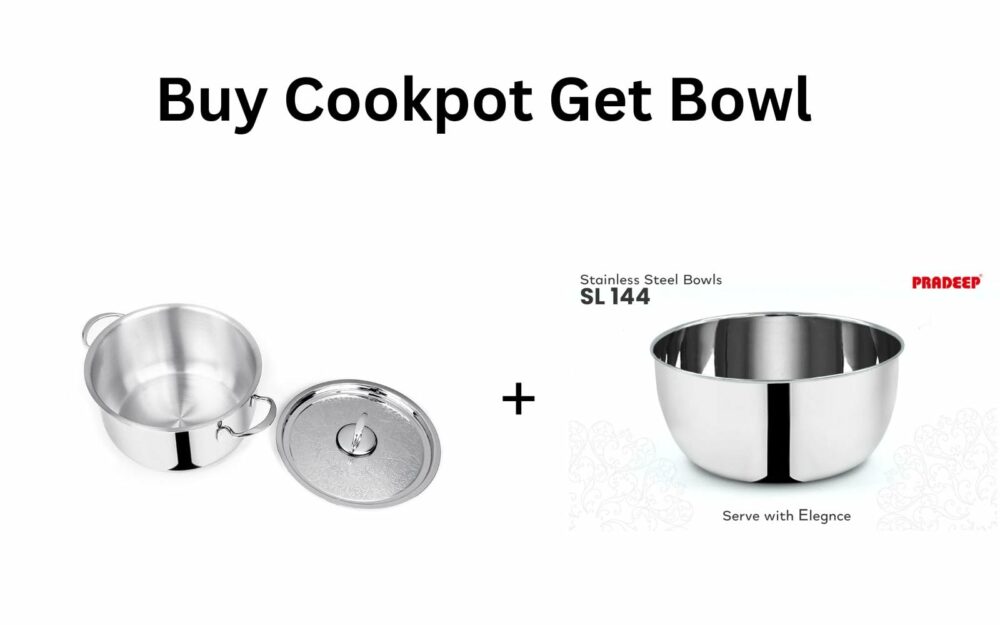 Sanskriti Exports Stainless Steel Cookpot with Lid (Bello)|20CM,3 3L Capacity| Sandwich Bottom for Even Heating |Elegant SS Design Lid|Induction&Gas Stove Compatible|(Buy Cookpot Get SS Bowl B-144-300 Ml) - Image 4