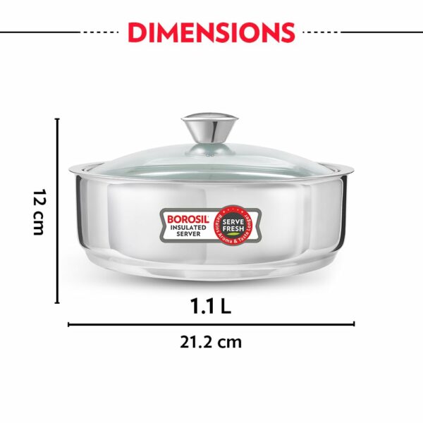 Borosil Stainless Steel Insulated Roti Server - 1.1L, Silver