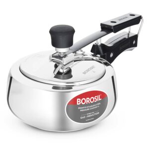 Borosil Pronto 1 L Inner Lid Stainless Steel Pressure Cooker | 6 8 mm Thick Base, Even Heat Distribution | Gas & Induction Campatible | 5 Years Warranty