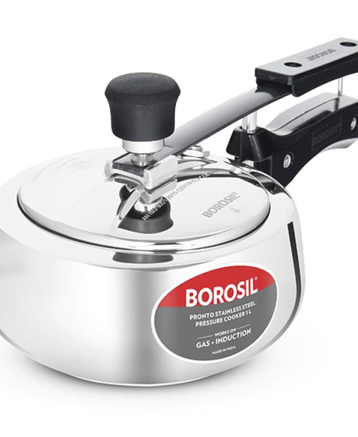 Borosil Pronto 1 L Inner Lid Stainless Steel Pressure Cooker | 6 8 mm Thick Base, Even Heat Distribution | Gas & Induction Campatible | 5 Years Warranty