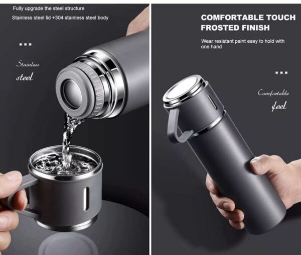 Sanskriti Exports Double Wall Stainless Steel Thermo 500ml Vacuum Insulated Bottle Water Flask Gift Set with Two Cups Hot & Cold (Multicolor) - Image 4