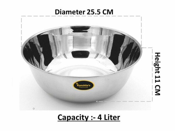 Sanskriti Exports Heavy Gauge Stainless Steel Solid Mixing/Serving Bowl (2 Liter and 3 Liter or 4 Liter)