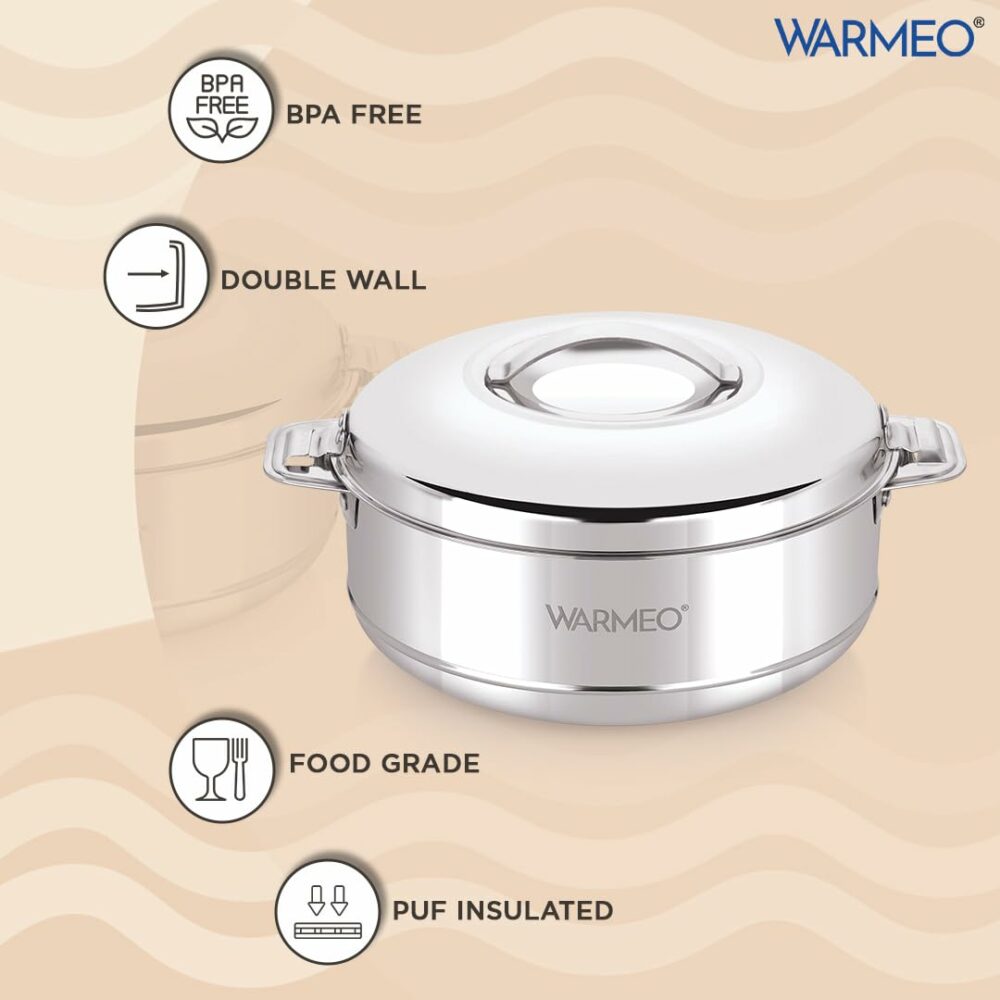 Sanskriti Exports Steam Insulated Stainless Steel Casseroles| Easy to Carry Hot Boxes for Kitchen | Hot Food, Easy to Store| Silver|5 Liter - Image 4