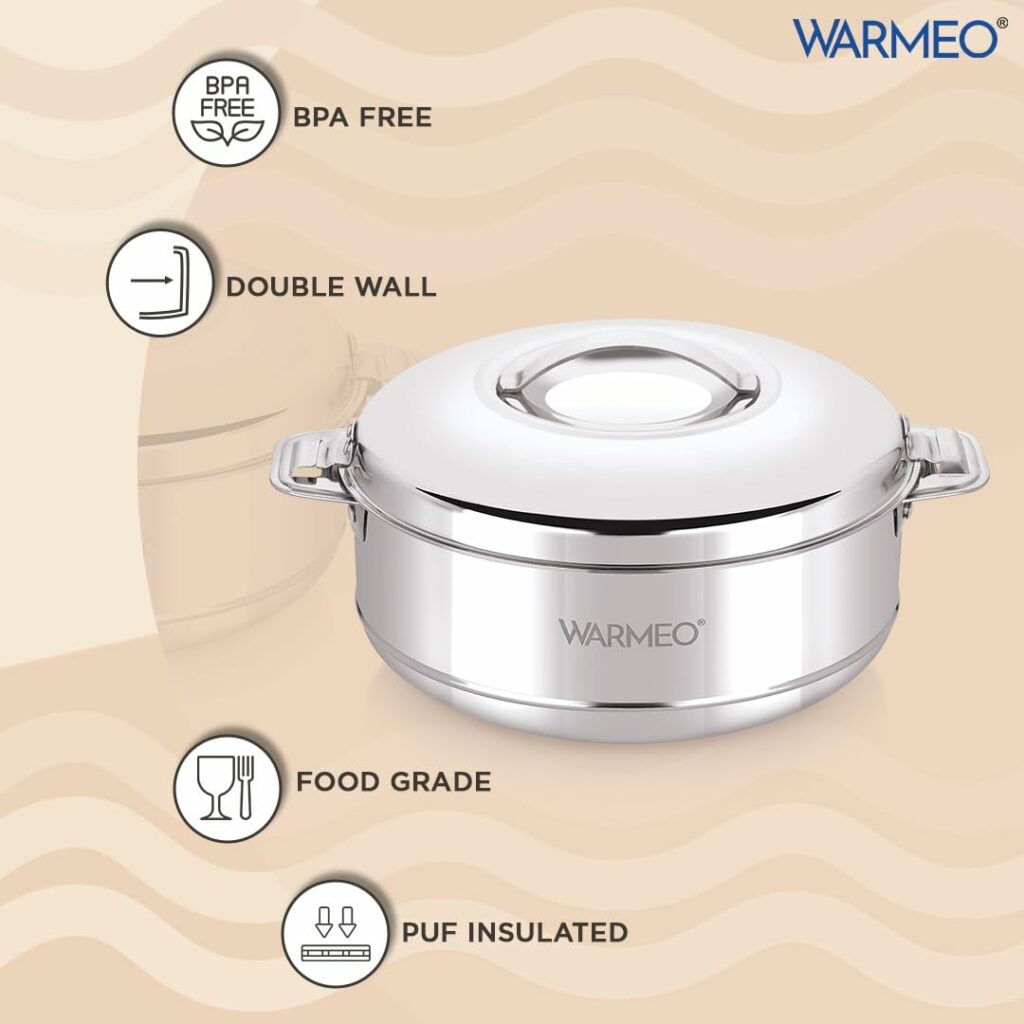 Sanskriti Exports Steam Insulated Stainless Steel Casseroles| Easy to Carry Hot Boxes for Kitchen | Hot Food, Easy to Store| Silver|5 Liter