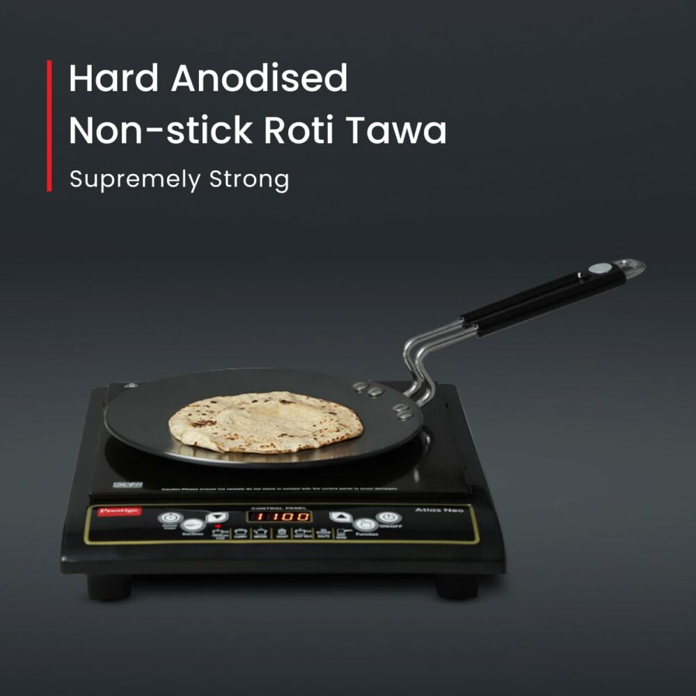 Prestige Hard Anodised Plus Cookware Induction Base Roti Tawa | Black | 22.5cm | Perma-Cool Handles | Wide Base | Hand Washable - Image 2