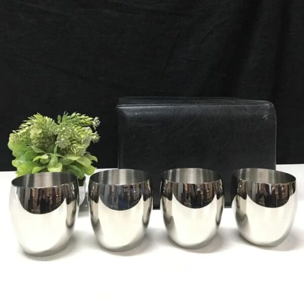 Sanskriti Exports Stainless Steel Glass Set of 6 | Unbreakable Heavy Gauge Steel Tumbler Glass Set for Drinking and Serving Water and Juice (MATKI (260 ML), Set of 4)