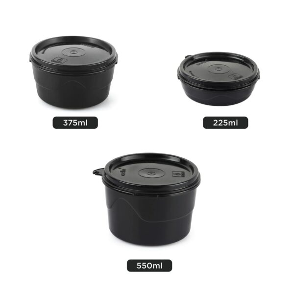 CELLO MF Click Lunch Box Set with Bag, 3 Containers, 300ml, Black | Tiffin Box Outer Plastic Inner Steel with Bag | Leakproof Lunch Boxes with Jacket | Ideal for Office, School, College
