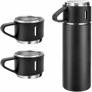 Sanskriti Exports Double Wall Stainless Steel Thermo 500ml Vacuum Insulated Bottle Water Flask Gift Set with Two Cups Hot & Cold (Multicolor)