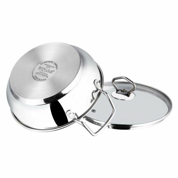 Vinod Stainless Steel Kadhai with Glass Lid - 2 7 Litre, 24cm | Extra Thick, SAS Heavy Bottom | Kadai for Cooking | Induction and Gas Base | 2 Year Warranty - Silver