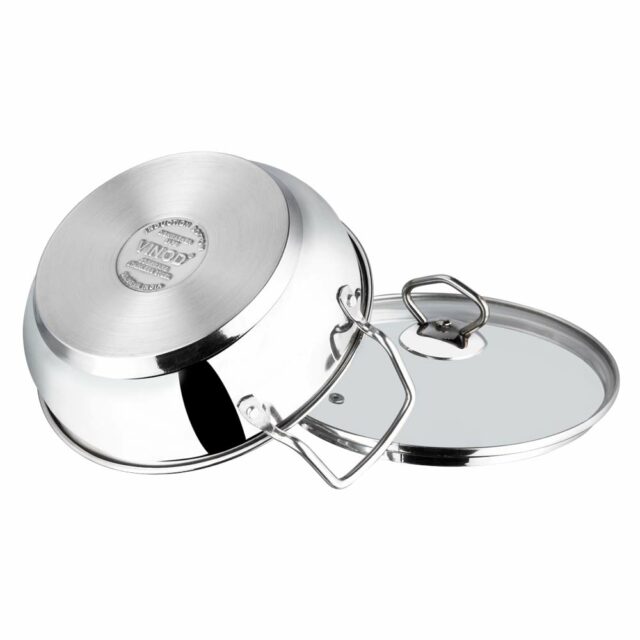 Vinod Stainless Steel Kadhai with Glass Lid - 2 7 Litre, 24cm | Extra Thick, SAS Heavy Bottom | Kadai for Cooking | Induction and Gas Base | 2 Year Warranty - Silver
