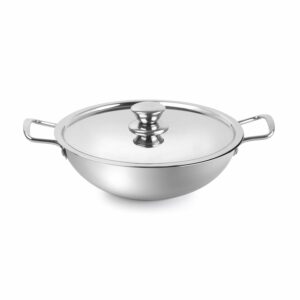 Sanskriti Exports Stainless Steel Kadhai with SS Lid 1 5Ltr / 22cm, Silver, Medium