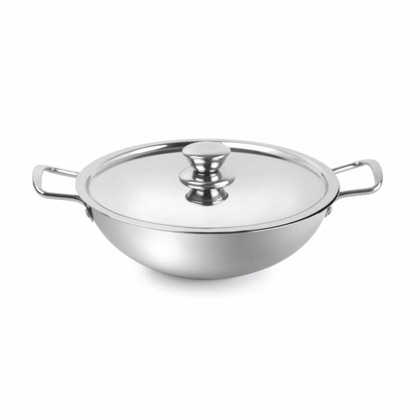 Sanskriti Exports Stainless Steel Kadhai with SS Lid 1 5Ltr / 22cm, Silver, Medium