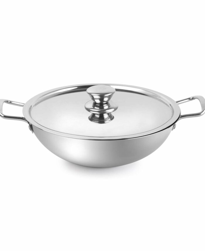 Sanskriti Exports Stainless Steel Kadhai with SS Lid 1 5Ltr / 22cm, Silver, Medium