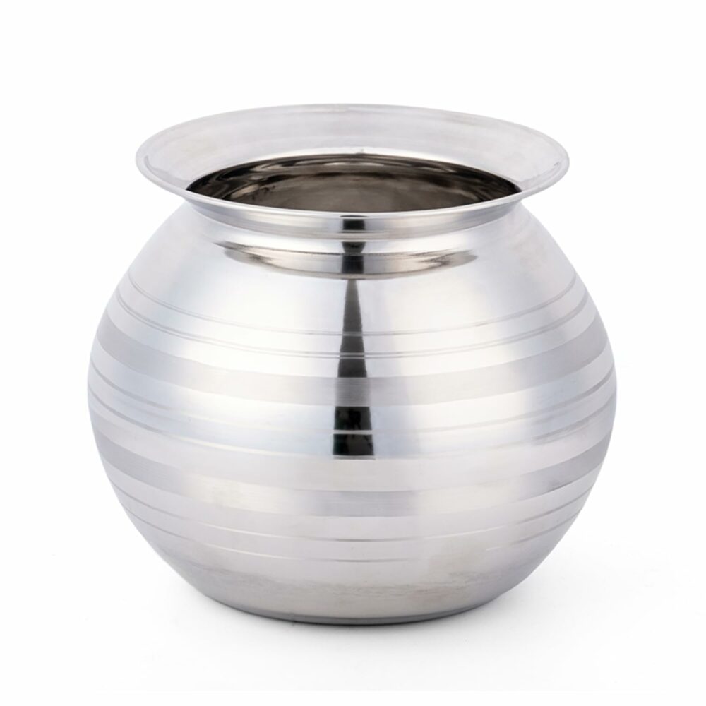 Sanskriti Exports Stainless Steel Rice Pot/Rice Strainer/Pongal Pot/Gundu/Cooker/Handi with Lid Vadi Plate and Ladle/Spoon, 3 Litres - Image 3