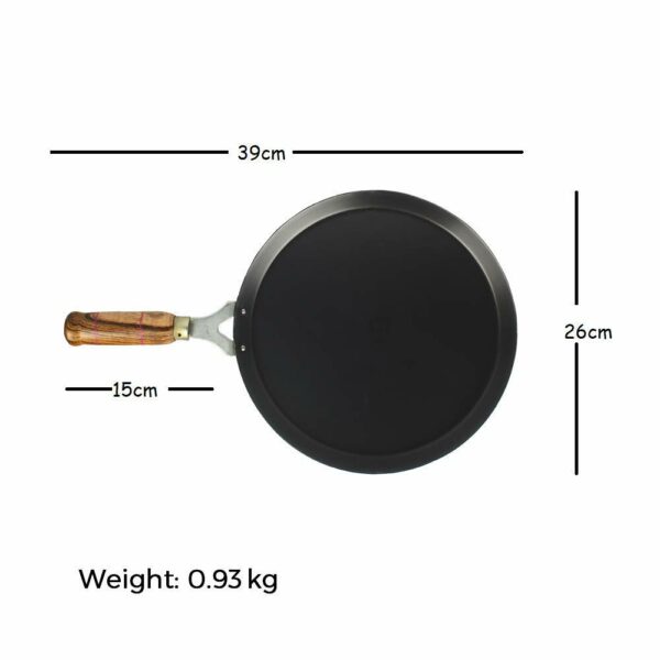 The Indus Valley Pre-Seasoned Iron Tawa for Dosa/Chapathi with Wooden Handle | 26cm/10.2 inch, 1.02kg | Induction Friendly | 100% Pure & Toxin-Free, No Chemical Coating - Image 3