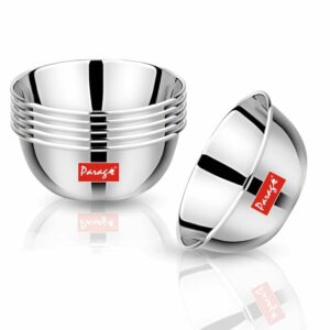 Sanskriti Exports 6 Pieces Stainless Steel Big Size Bowl/Wati/Katori Heavy Gauge with Mirror Finish, 10.2 cm Dia, Set of 6, 220 ml Each, Silver
