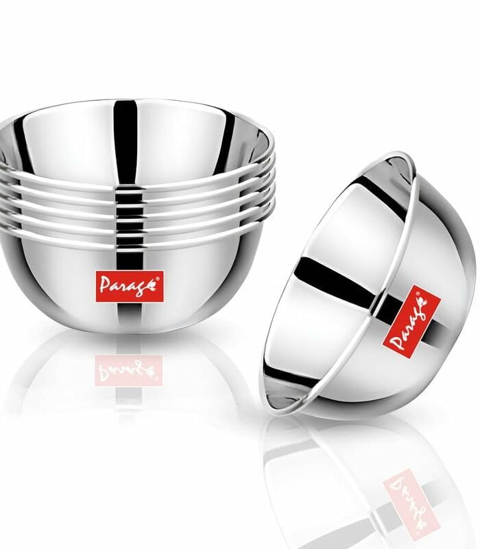 Sanskriti Exports 6 Pieces Stainless Steel Big Size Bowl/Wati/Katori Heavy Gauge with Mirror Finish, 10.2 cm Dia, Set of 6, 220 ml Each, Silver