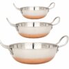Sanskriti Exports Stainless Steel Copper Bottom Kadhai Kadai for Cooking/Serving(1000 ML 1500 ML 2000 ML, Set of 3) Pot Pans for Frying