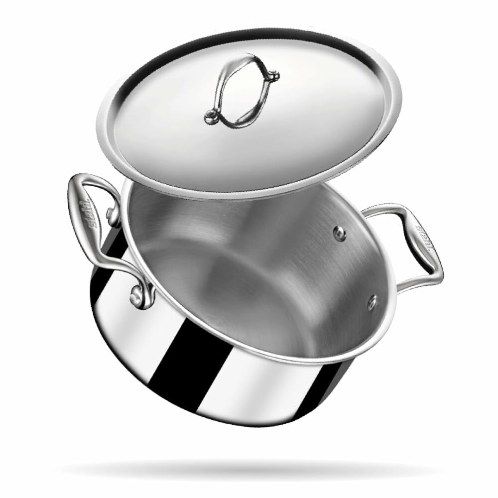 Stahl Artisan Triply Stainless Steel Sauce Pot/Casserole with lid, Induction Pot, Briyani Pot/Handi, 2 L, 18cm